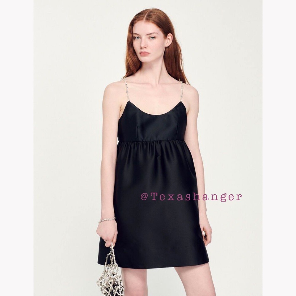 NWT Sandro Paris Ambre Babydoll Dress Size 6 Noir
